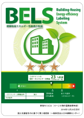 BELLS 検査地区物省エネルギー性能表示制度 このテナントの設計一次エネルギー消費量23％削減